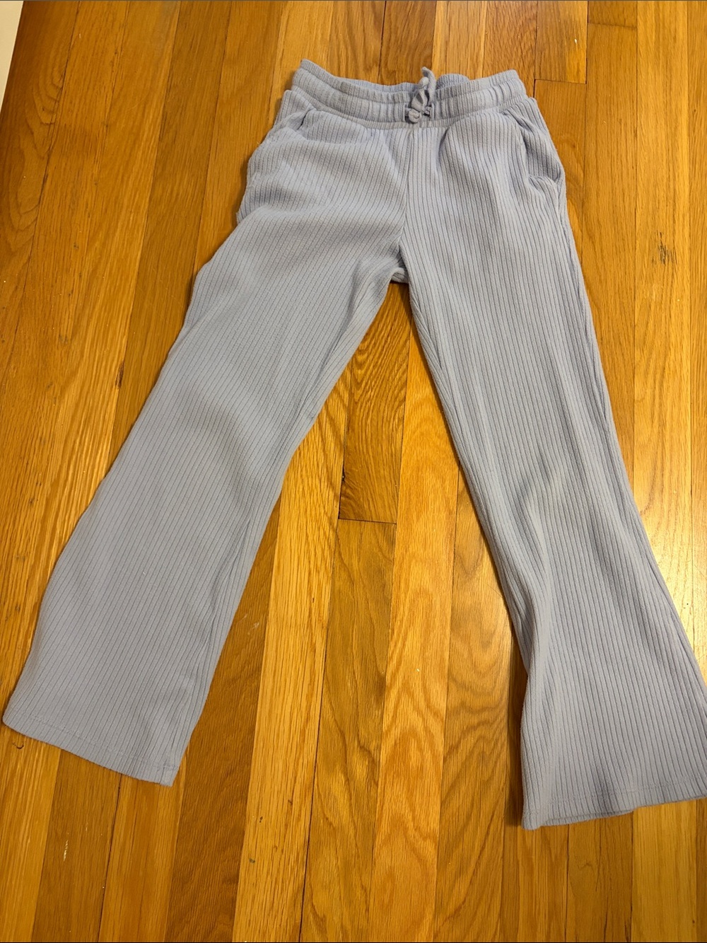 Ribbed Drawstring Lounge Pants - Light Gray